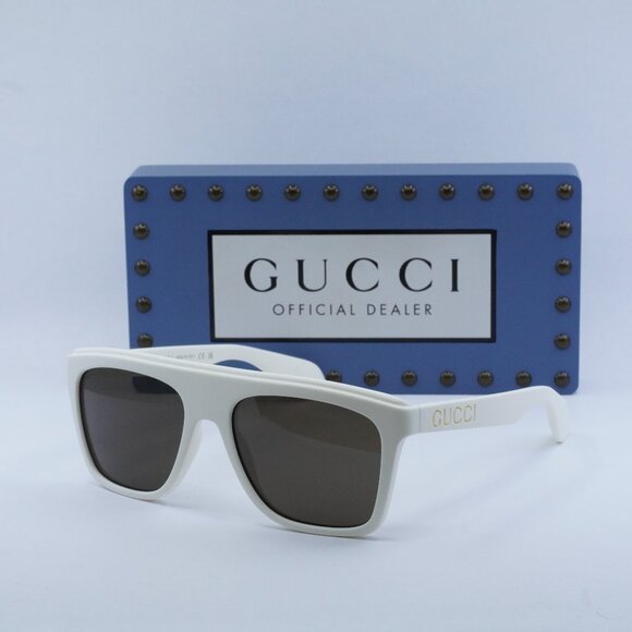 Final Price! Gucci GG1570S 003 Matte White/Brown Sunglasses - Picture 1 of 11